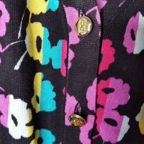 Escada Floral Pink Cardigan Sweater Gold Button XL - Picture 7 of 8